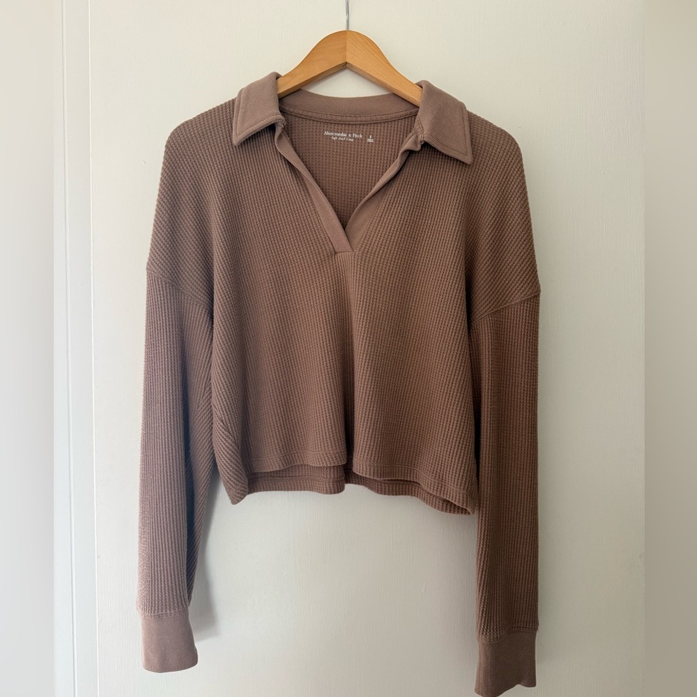 Abercrombie & Fitch Waffle Knit Long-Sleeve Top in Dusty Brown